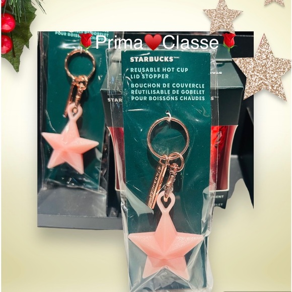 Starbucks Pink Glitter Star Keychain FOB Hot Cup Tumbler Lid Stopper New 2023 - Picture 5 of 12